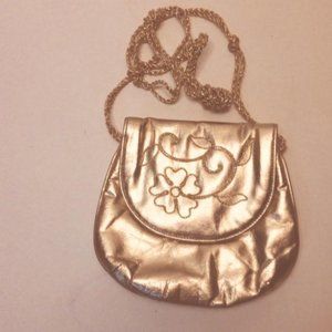 Vtg Lewis Gold Embroidered Leather Evening Bag